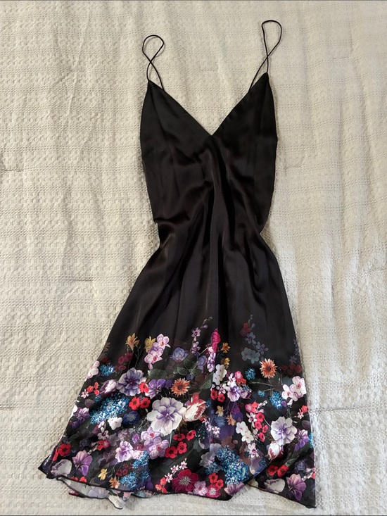 bebe Dresses & Skirts - bebe Black Midi Slip Dress with Multicolor Floral Hem